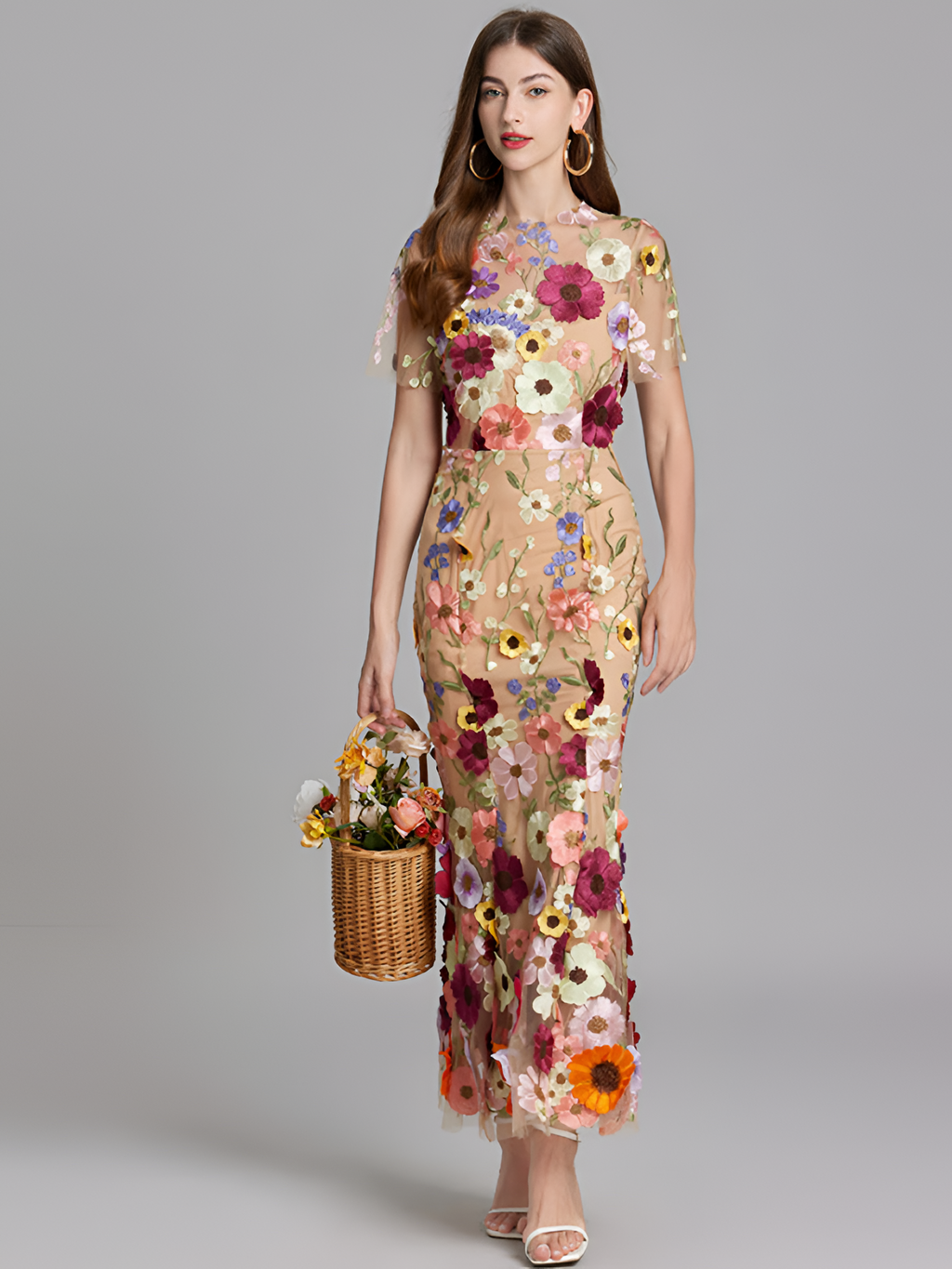 Vestido De Mujer De Manga Corta Bordado - Boda De Verano