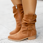 Botas de Media Pantorrilla con Diseño Holgado para Mujer con Cremallera Lateral - Brunch de Fin de Semana