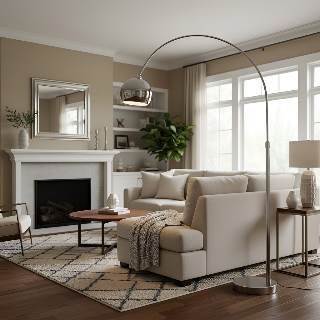 Lámpara de Pie de Arco Angulada Minimalista - Ajustable