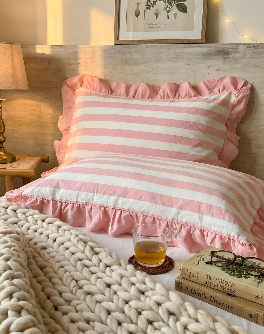 Fundas de Almohada de Encaje con Volantes – Fundas a Rayas Decorativas