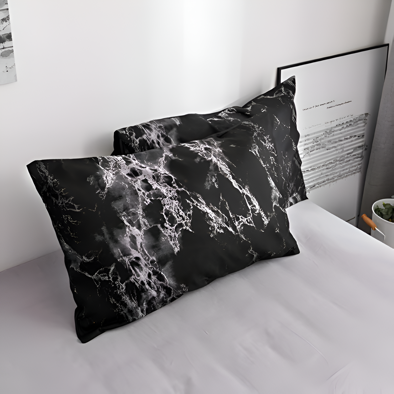 Juego de Funda Nórdica Estampado Mármol - Set de Cama Negro