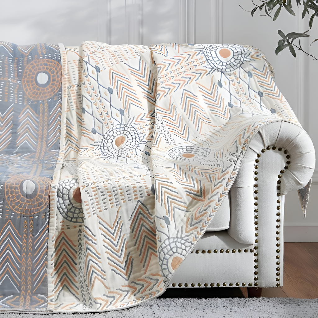 Manta reversible con motivos tribales – Manta decorativa
