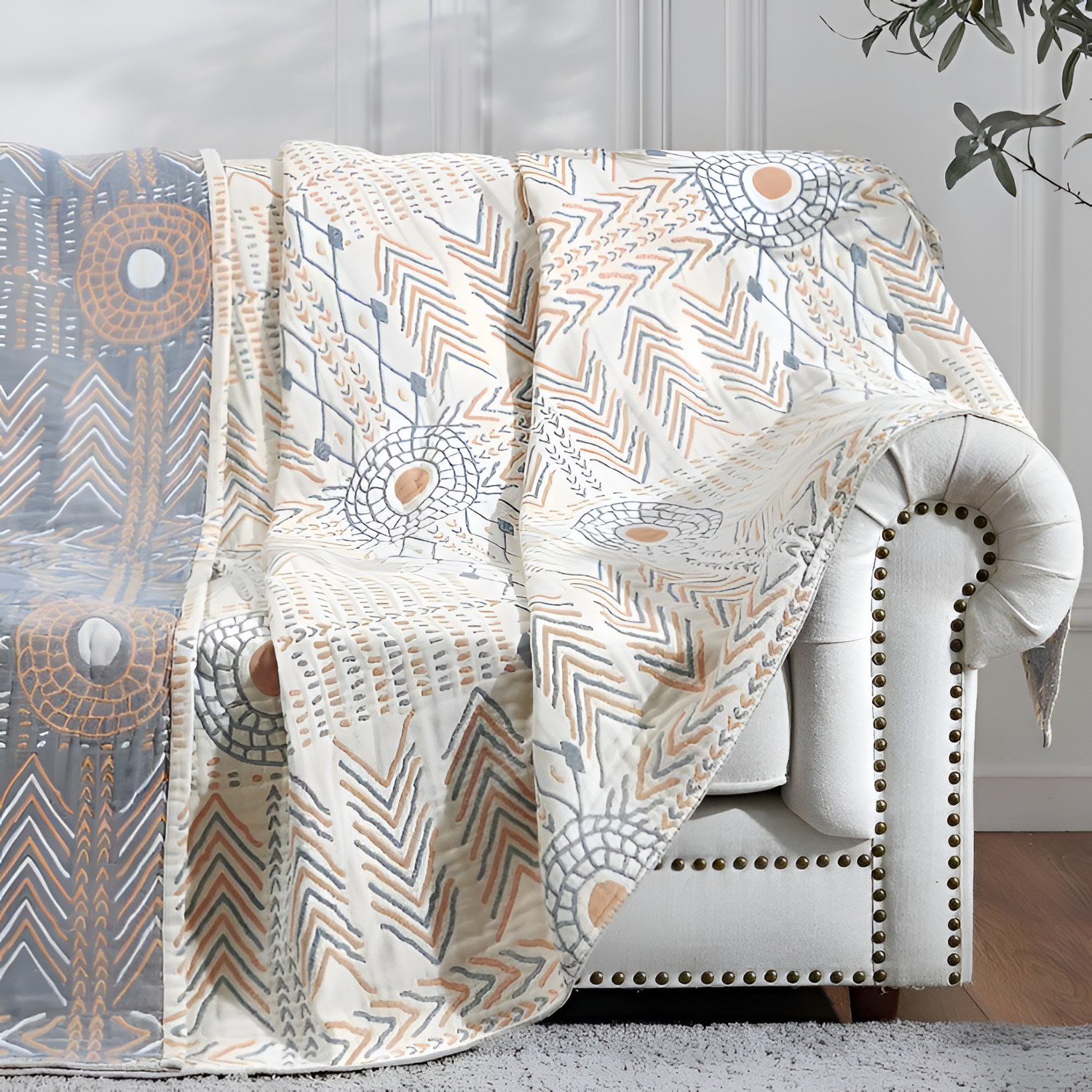 Manta reversible con motivos tribales – Manta decorativa