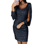 Vestido De Fiesta Corto Con Bolsillos De Lentejuelas Para Mujer - Fiesta De Cóctel