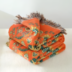 Manta Reversible Naranja y Turquesa - Cobertor Floral Decorativo