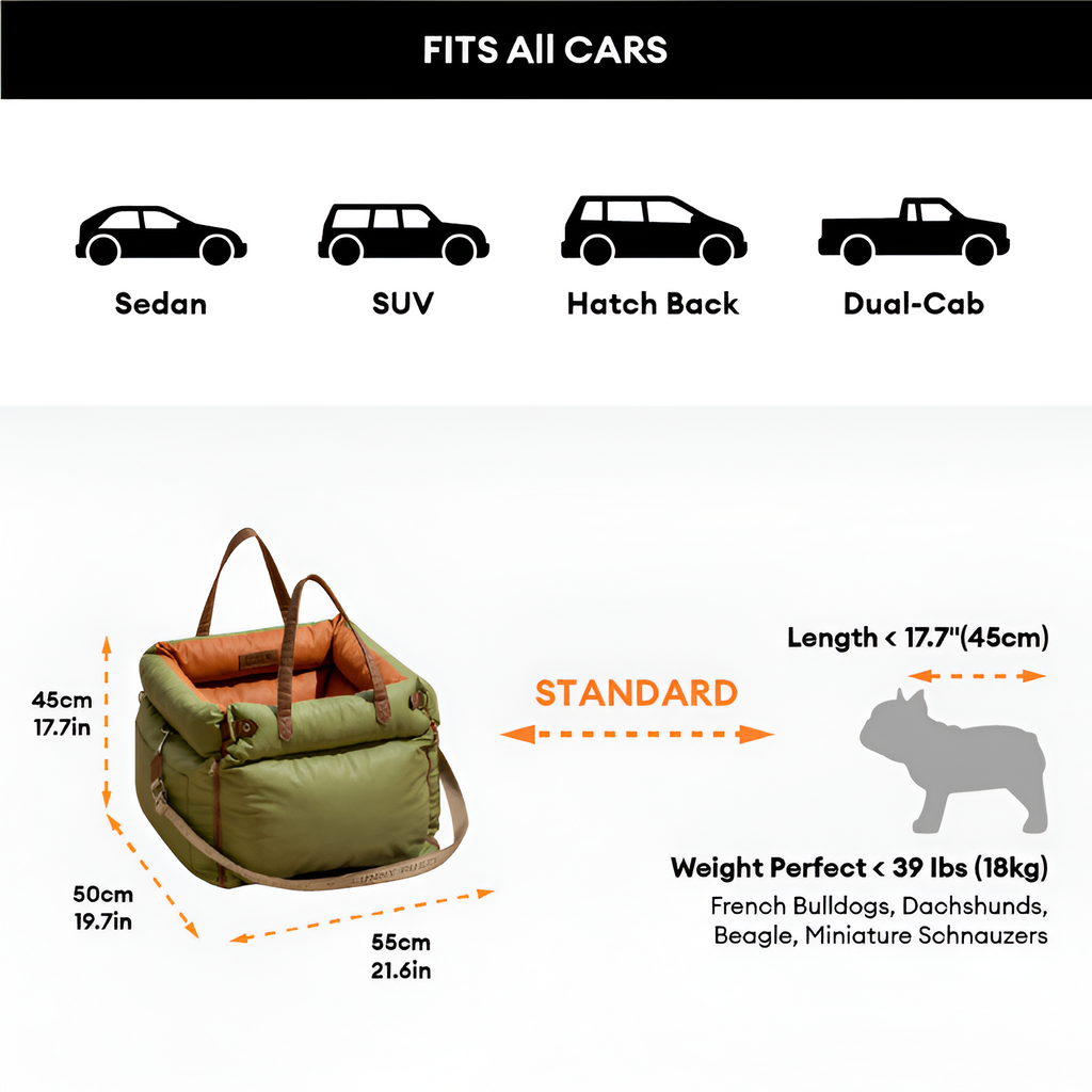 Cama Acolchada Ajustable de Coche para Perros - Solid Color