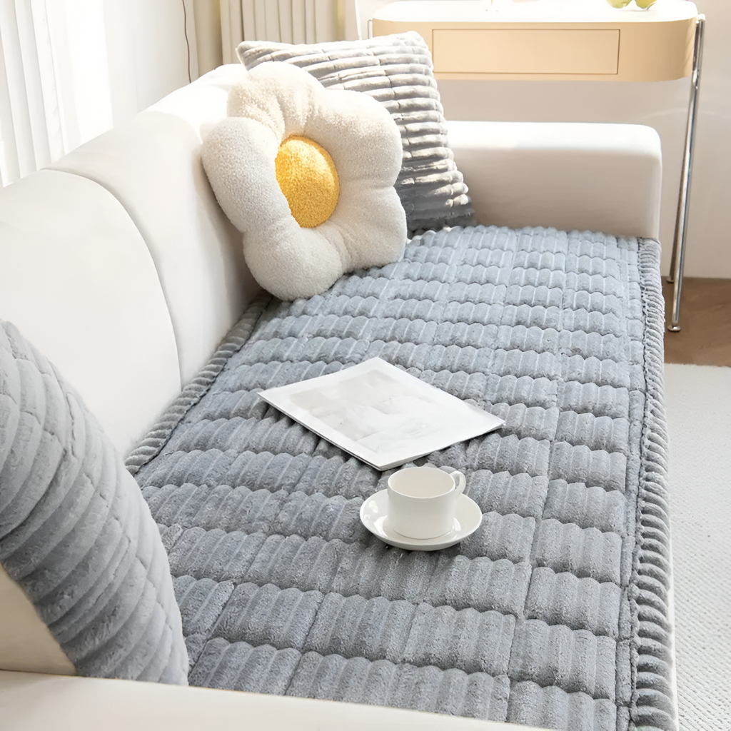 Funda de Sofá de Felpa con Plisado a Mano - Protector para Sillón