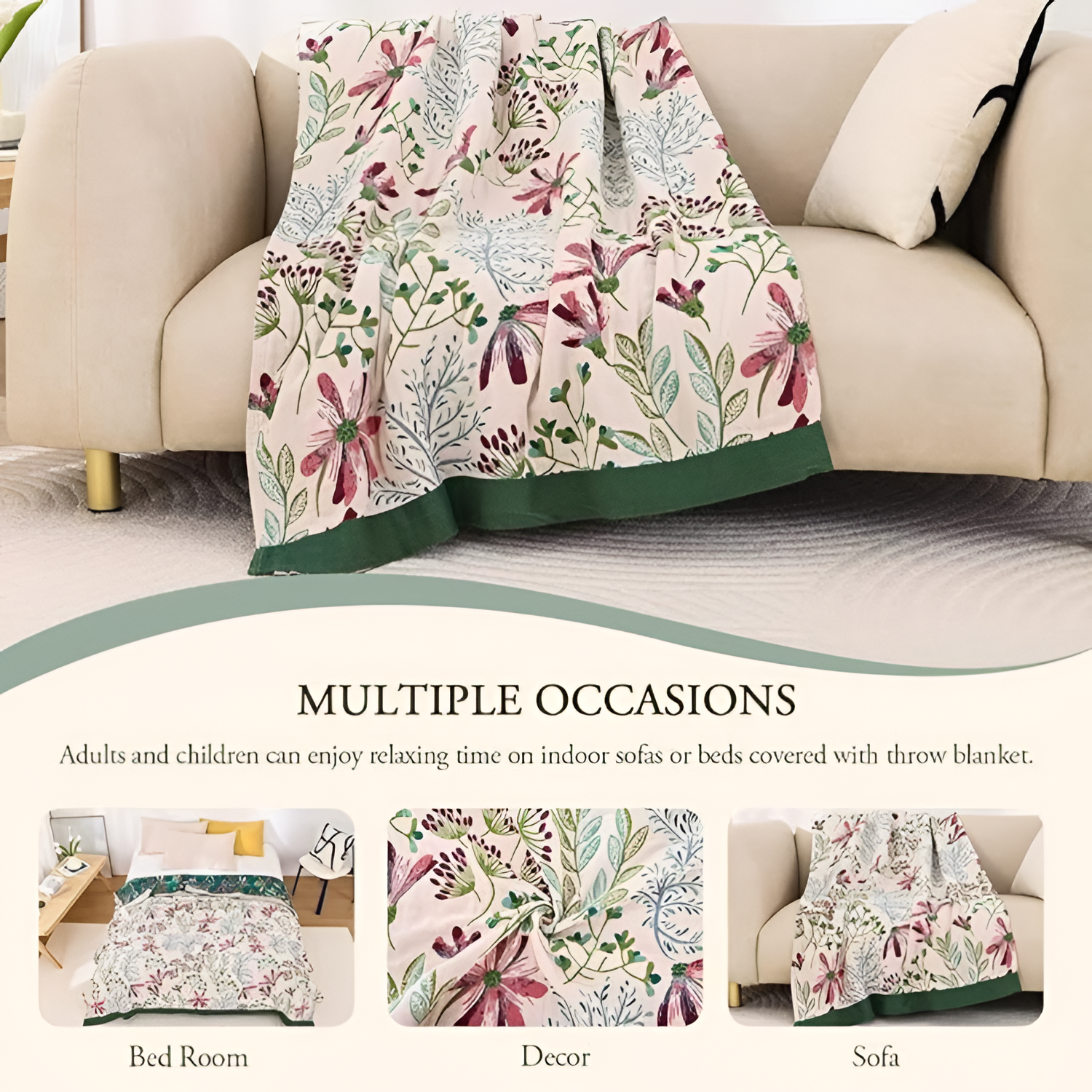 Manta Reversible Wildflower Whisper - Decoración Floral Manta
