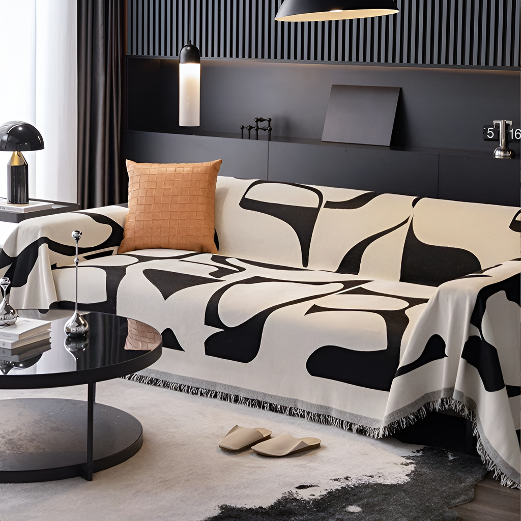 Manta Decorativa Blanco y Negro - Ideal para Sofá Moderno