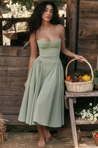 Vestido Midi Sólido Línea A Para Mujer - Fiesta De Jardín De Primavera