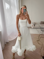 Vestido De Mujer Con Dobladillo De Volantes Y Cuello Redondo - Boda De Verano, Cena