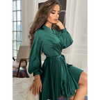 Vestido de Manga Larga con Lazo en la Cintura para Mujer - Fiesta de Cóctel