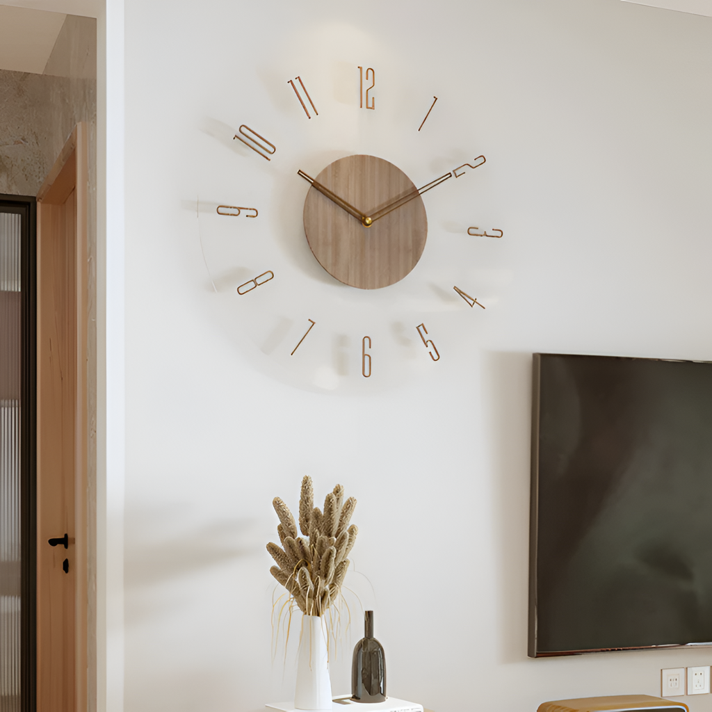 Reloj Pared Madera Minimalista - Flotante