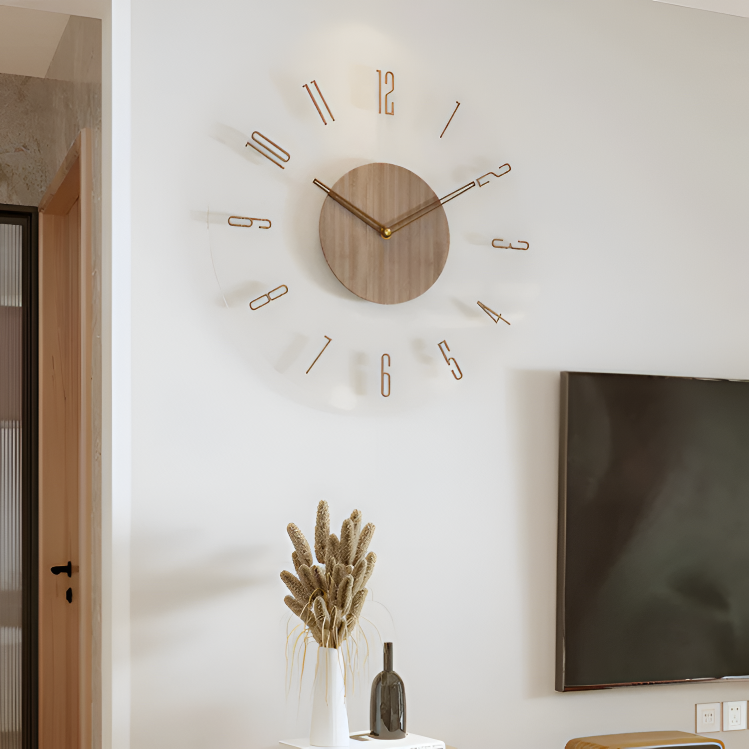 Reloj Pared Madera Minimalista - Flotante