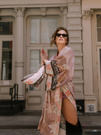 Mujeres Floral Impresión Manga Larga Quimono - Cenas De Resort