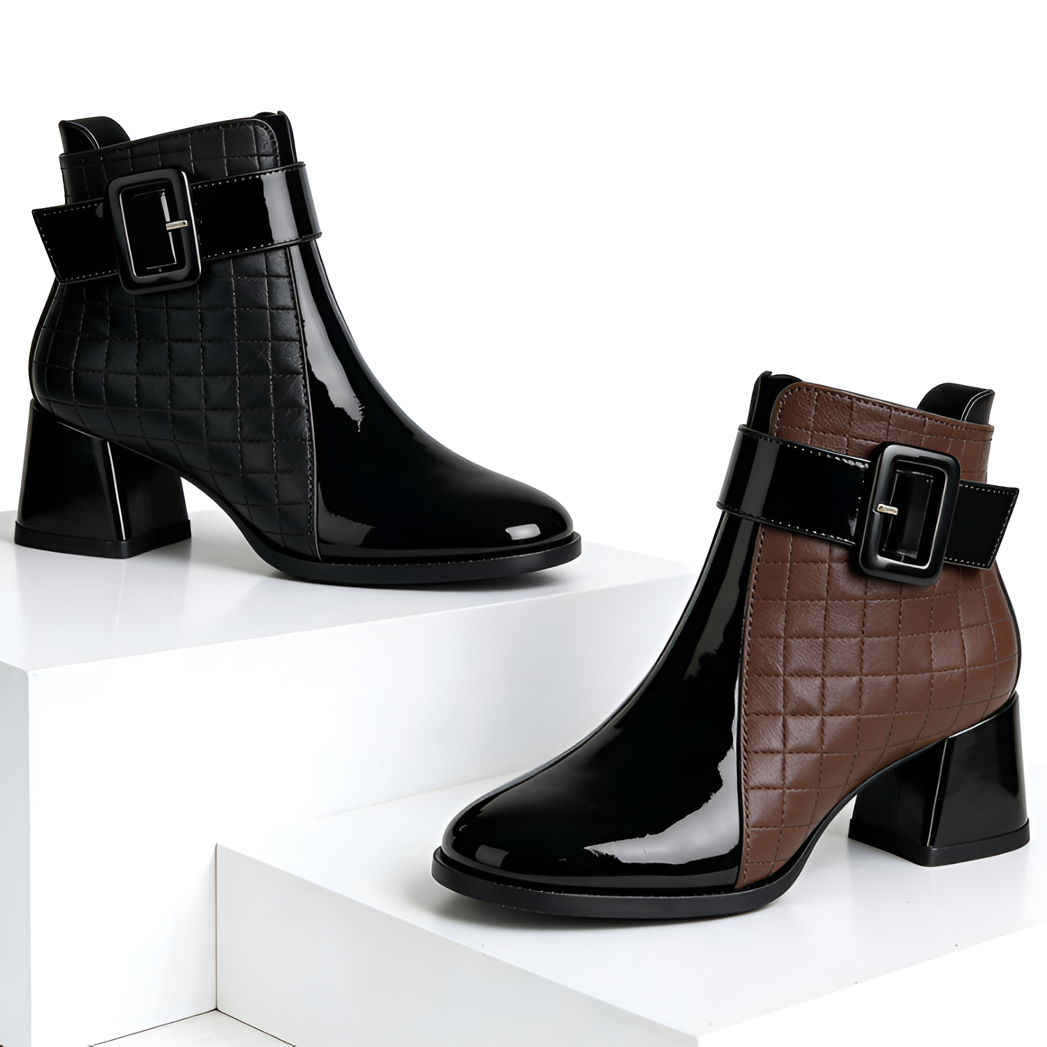 Botines de Tacón en Bloque con Acolchado para Mujer - Fiesta de Cóctel