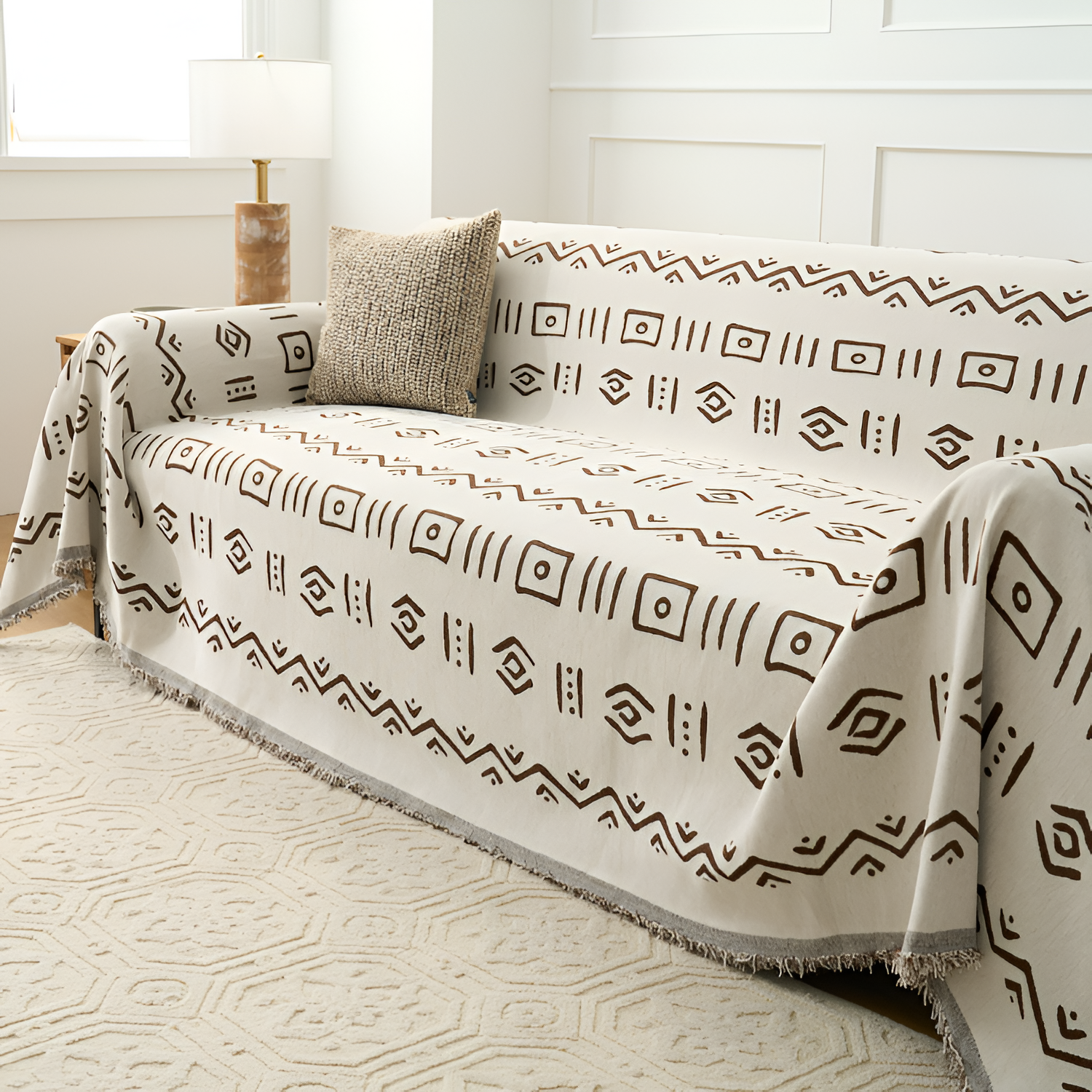 Manta Decorativa con Flecos - Cubresofá Estilo Tribal
