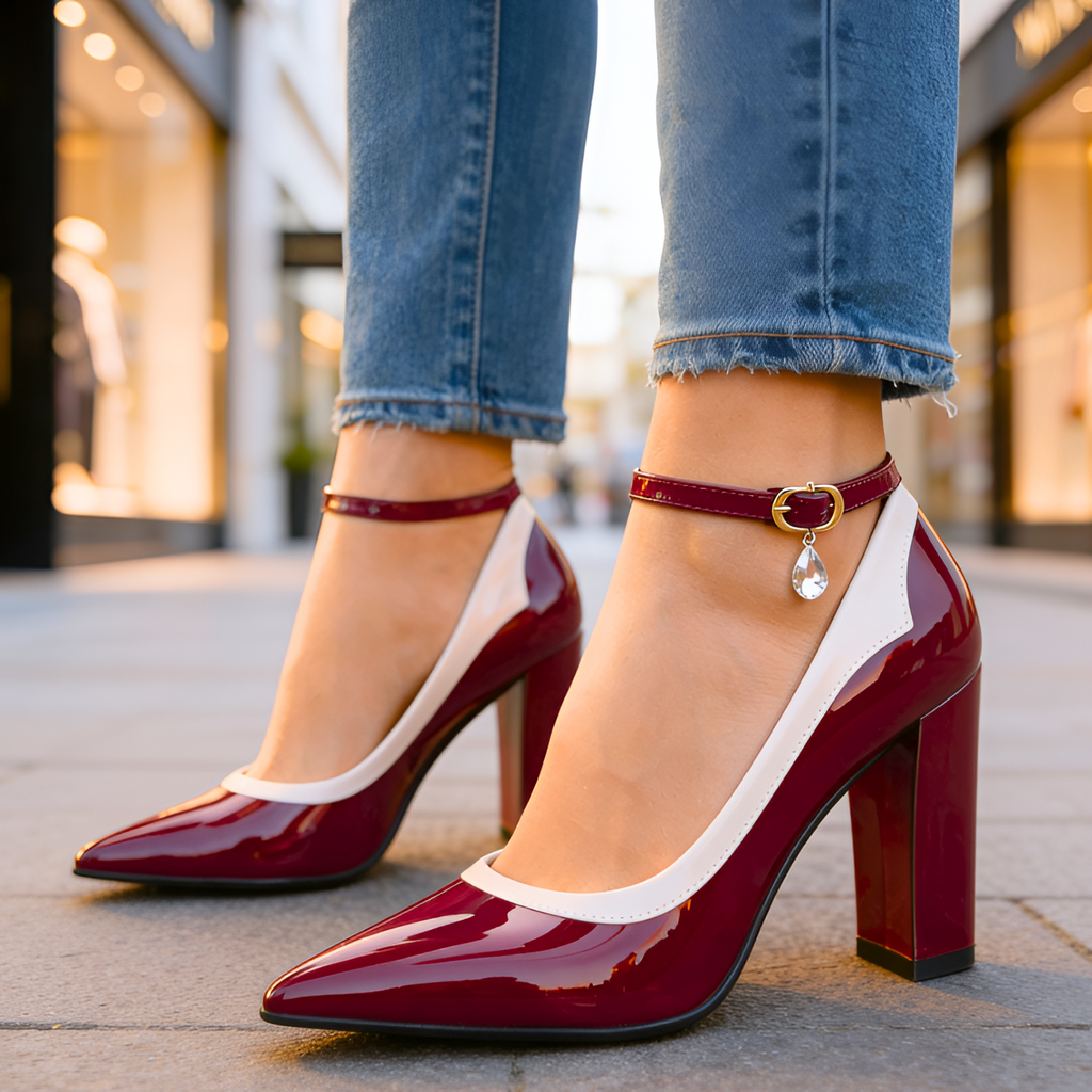 Zapatos De Tacón De Bloque Con Correa Al Tobillo Para Mujer - Ropa De Oficina