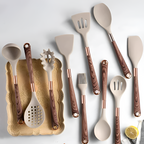 Set de Utensilios de Cocina Beige - Con Mango Efecto Madera