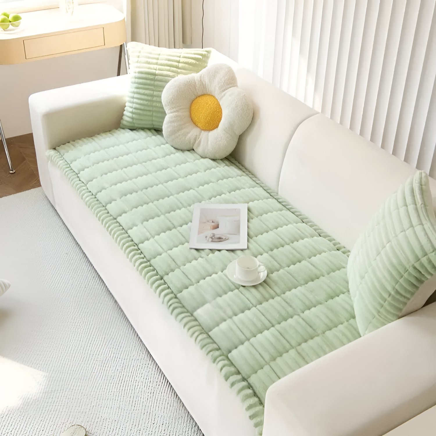 Funda de Sofá de Felpa con Plisado a Mano - Protector para Sillón