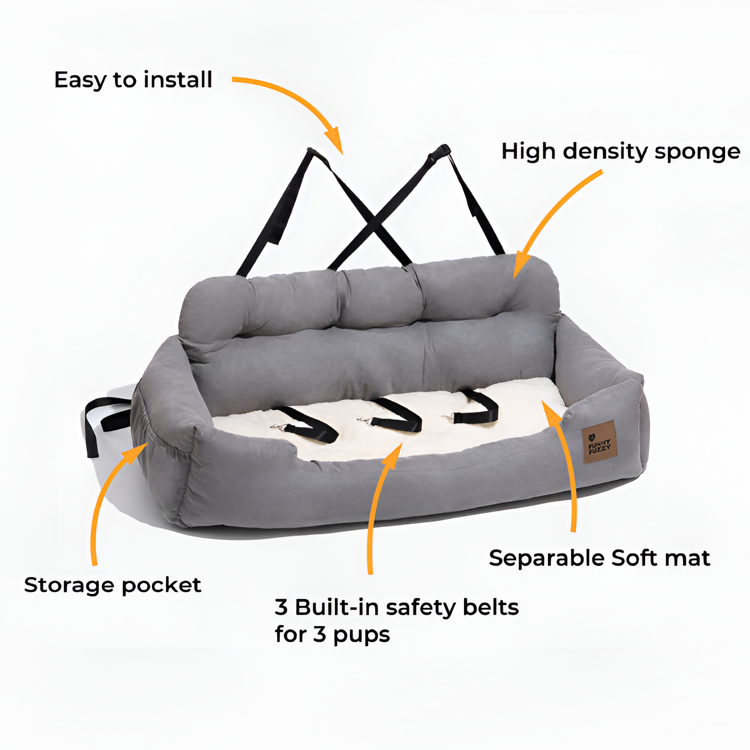 Cama de Coche para Perros de Cojín Sólido - Funcional