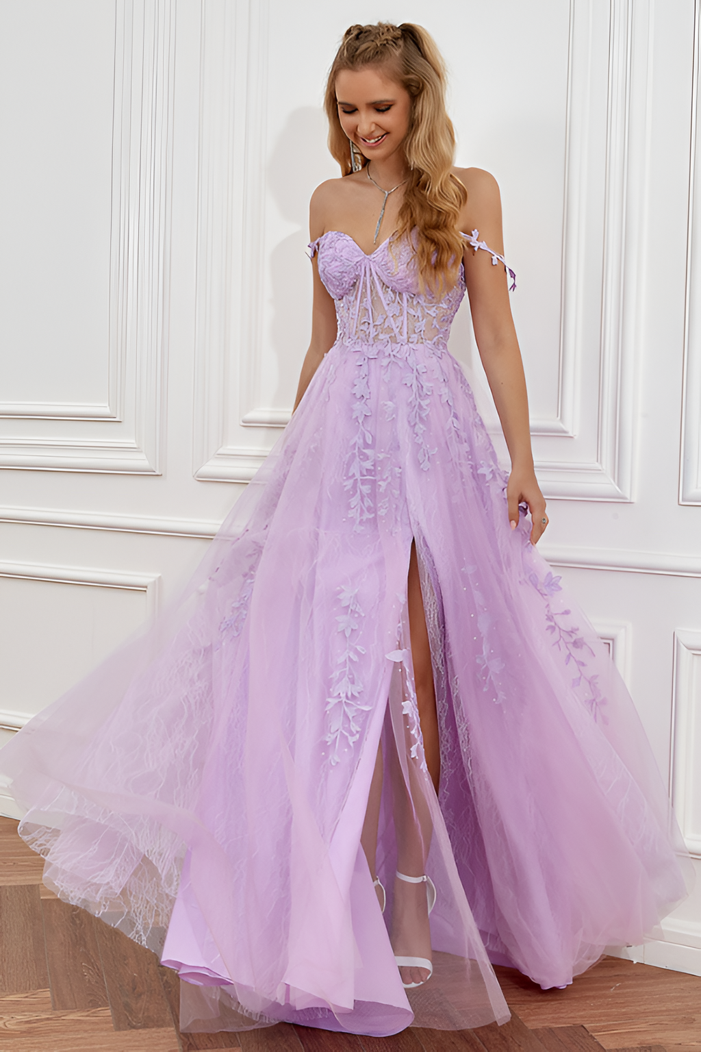Vestido De Baile Floral Con Hombros Descubiertos Para Mujer - Boda De Verano