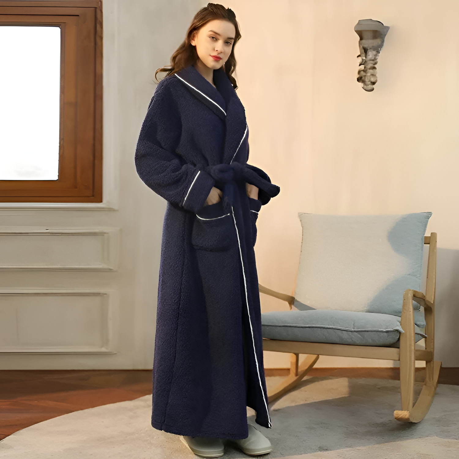 Bata Larga con Ribete de Contraste - Ropa de Dormir Unisex