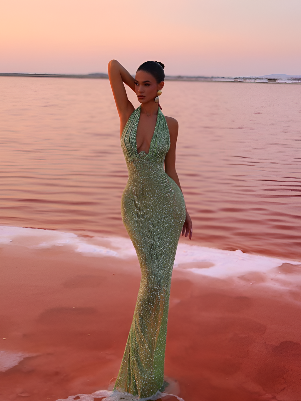 Vestido Maxi Con Lentejuelas Y Cuello En V Para Mujer - Invitada De Boda