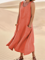 Vestido Midi con Cuello Redondo para Mujer - Almuerzo de Fin de Semana
