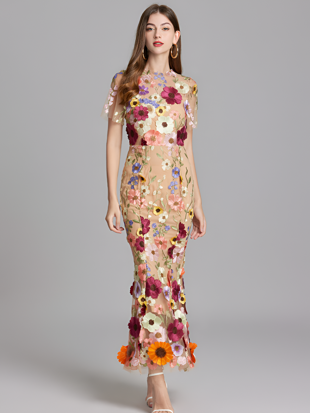 Vestido De Mujer De Manga Corta Bordado - Boda De Verano