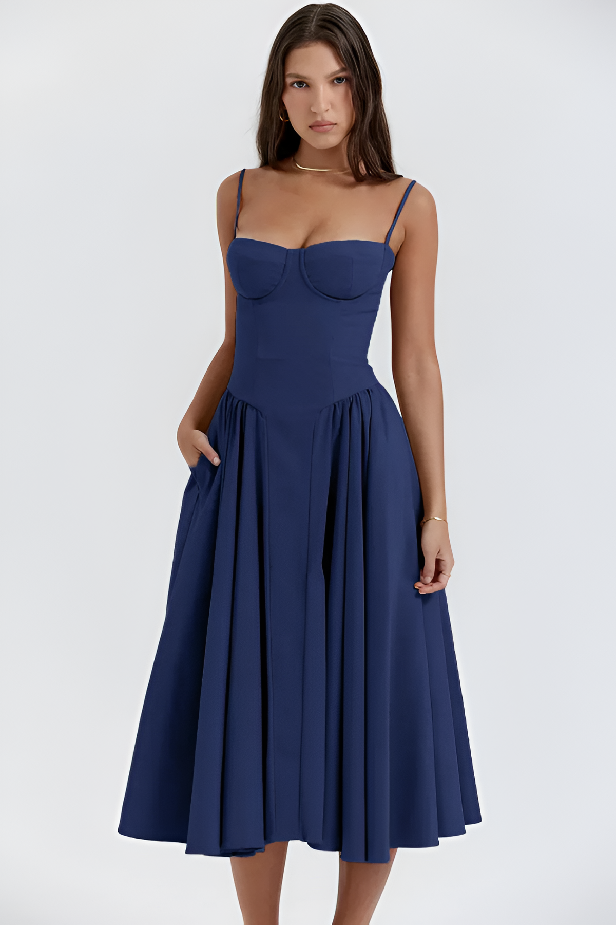 Vestido Midi Sólido Línea A Para Mujer - Fiesta De Jardín De Primavera
