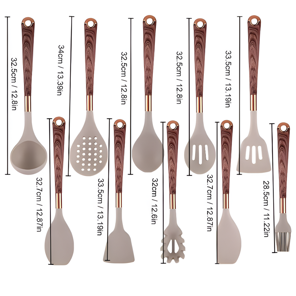 Set de Utensilios de Cocina Beige - Con Mango Efecto Madera