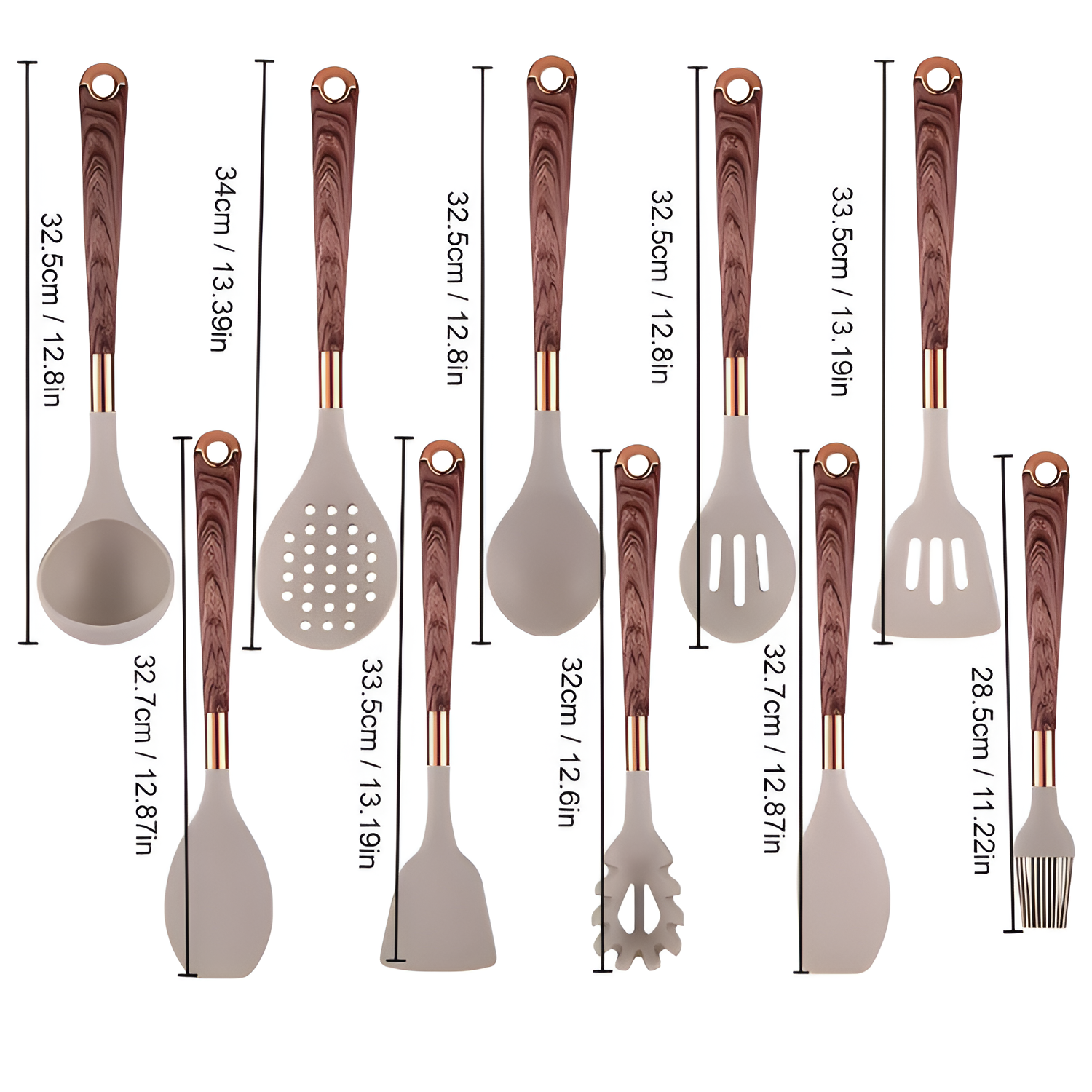 Set de Utensilios de Cocina Beige - Con Mango Efecto Madera