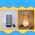Lámpara de mesa con patrón botánico - Diseño cilíndrico