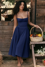 Vestido Midi Sólido Línea A Para Mujer - Fiesta De Jardín De Primavera