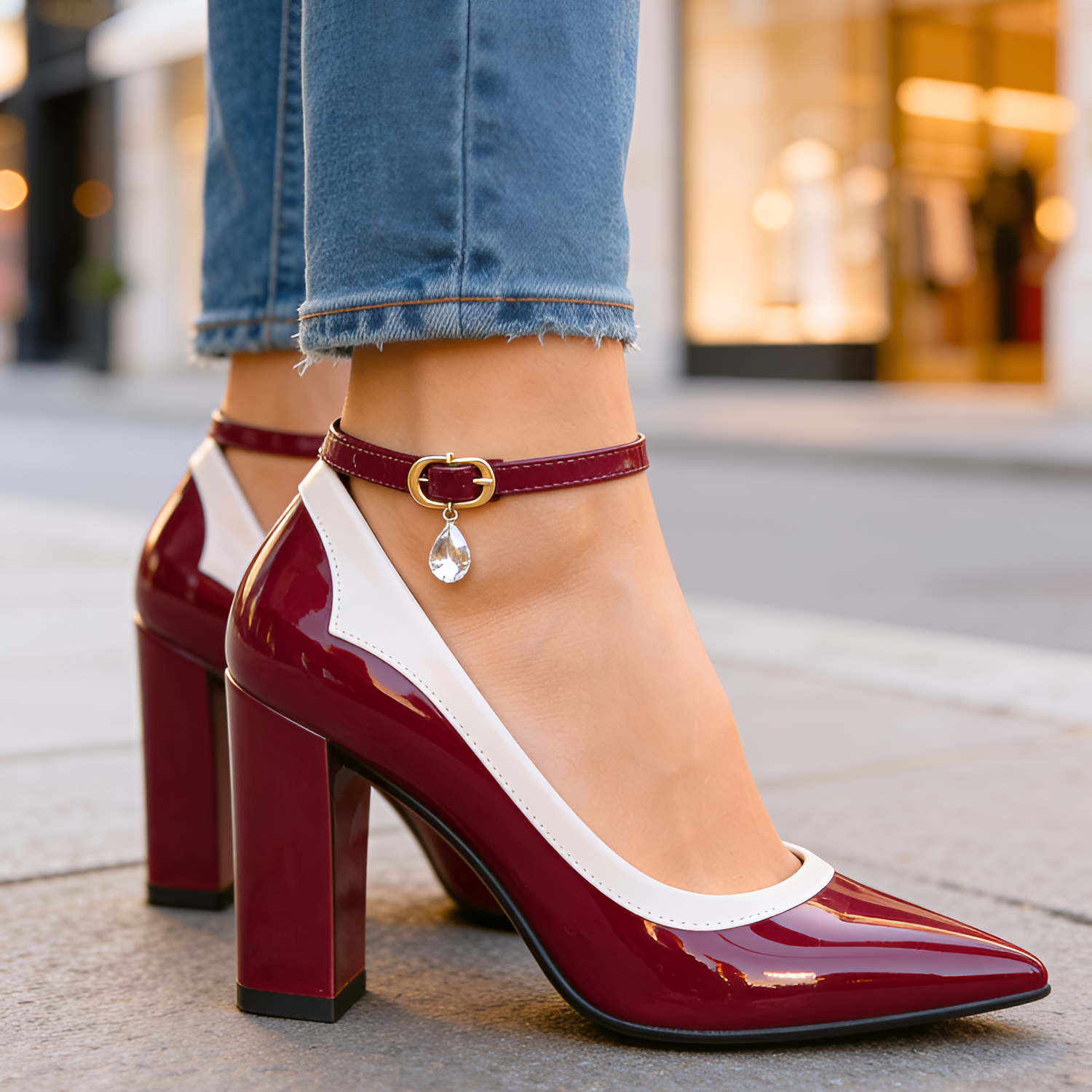 Zapatos De Tacón De Bloque Con Correa Al Tobillo Para Mujer - Ropa De Oficina