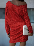 Mini Vestido De Lentejuelas Con Hombros Descubiertos Para Mujer - Cena