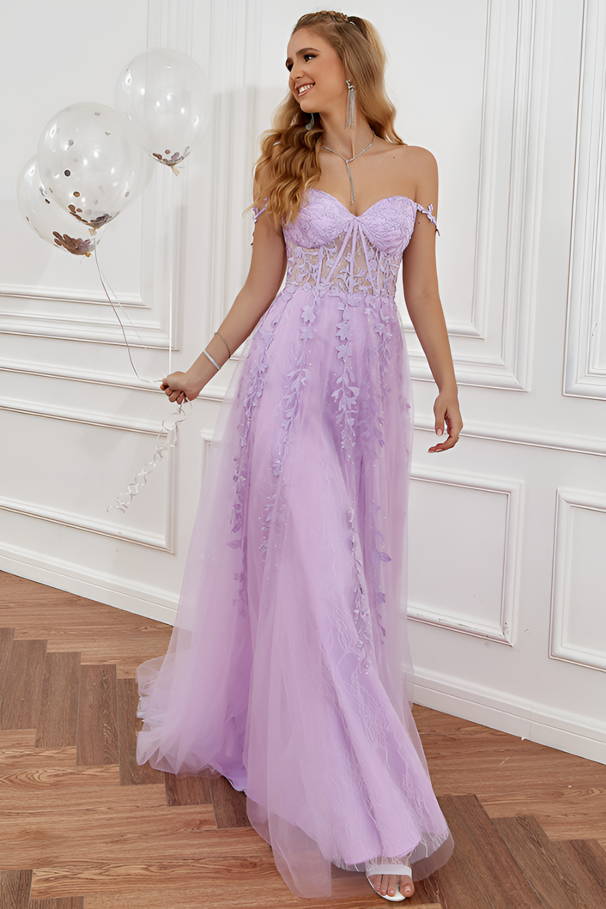 Vestido De Baile Floral Con Hombros Descubiertos Para Mujer - Boda De Verano