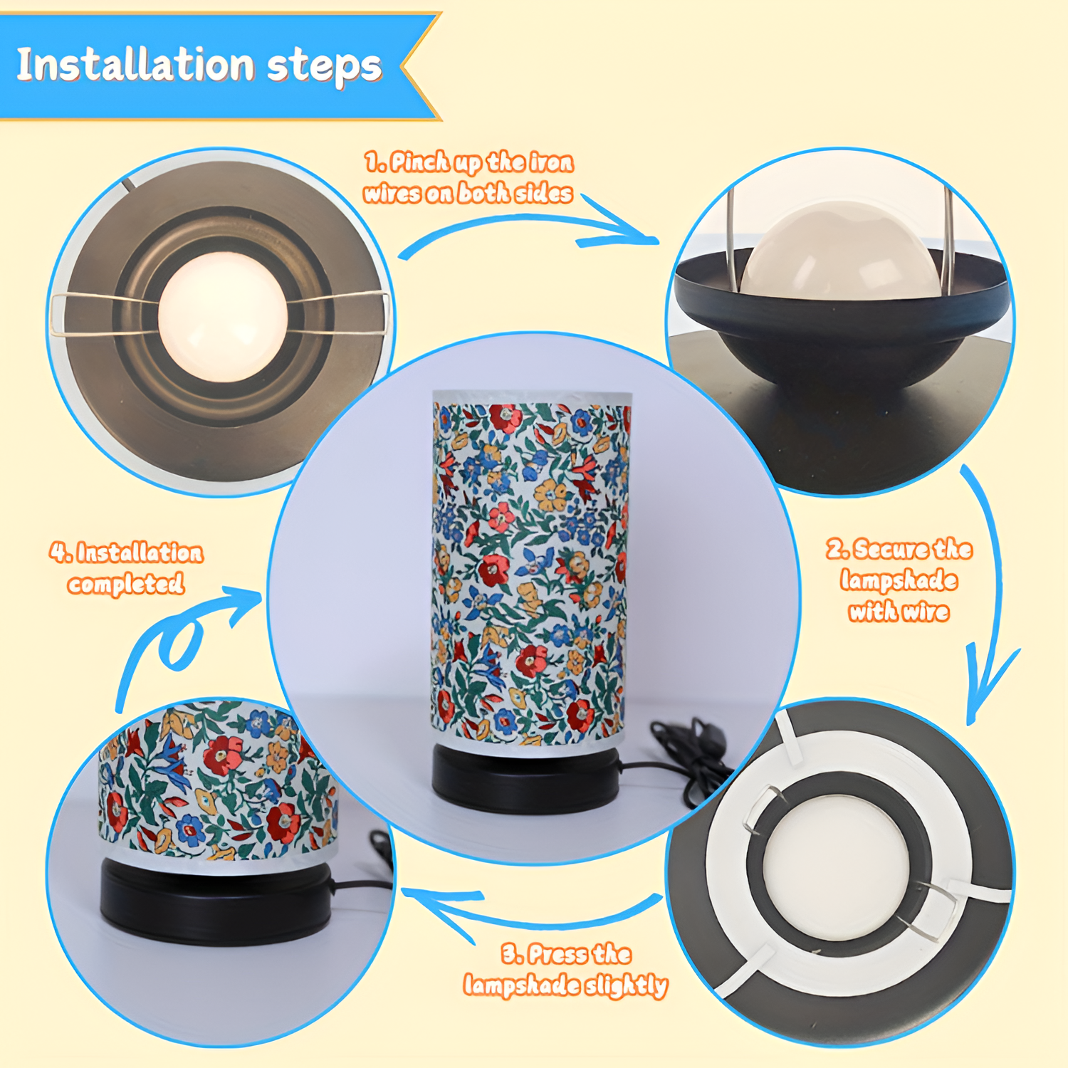 Lámpara de mesa con patrón botánico - Diseño cilíndrico