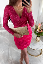 Vestido Corto Con Lentejuelas Y Flecos Para Mujer - Fiesta De Cumpleaños