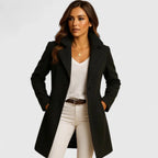 Abrigo largo para mujer con solapa de muesca y cierre de botones, ideal para otoño e invierno, con un diseño elegante y sofisticado 0