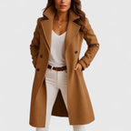 Abrigo largo para mujer con solapa de muesca y cierre de botones, ideal para otoño e invierno, con un diseño elegante y sofisticado 2