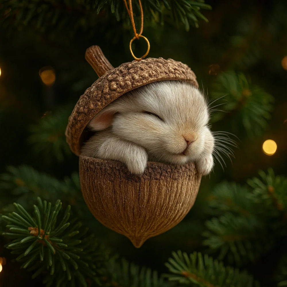 Adorno navideño de animal del bosque en forma de bellota, disponible en diseños de conejo, ardilla, erizo, cardenal 0