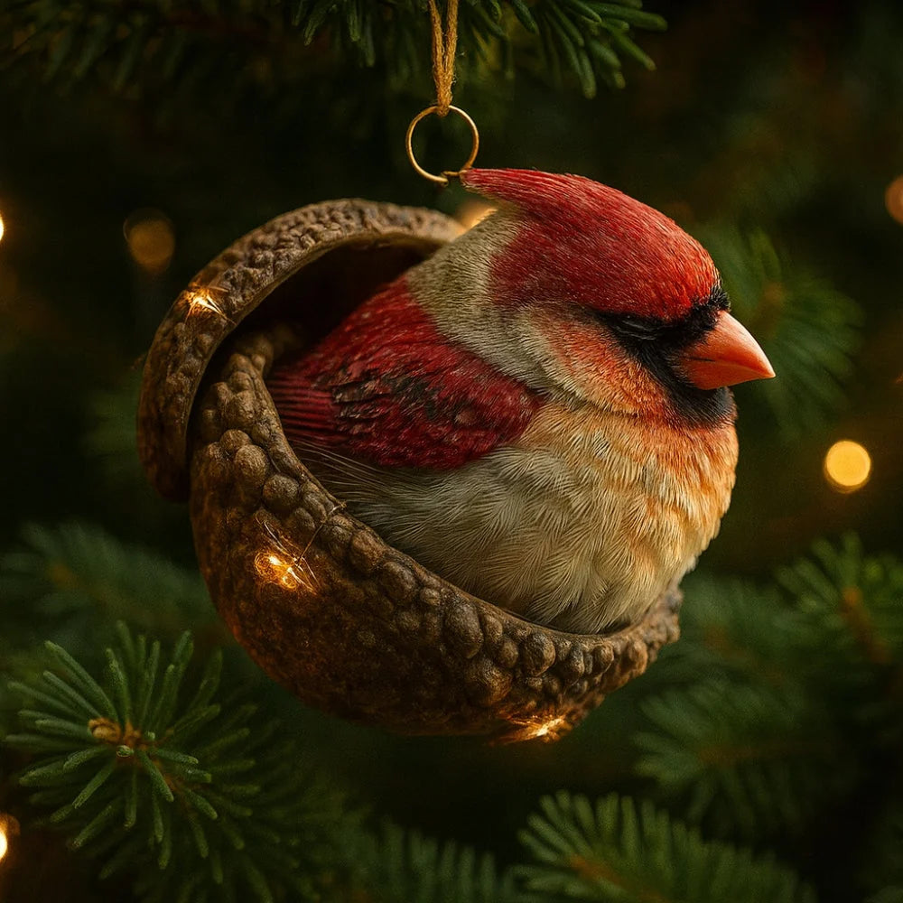 Adorno navideño de animal del bosque en forma de bellota, disponible en diseños de conejo, ardilla, erizo, cardenal 3