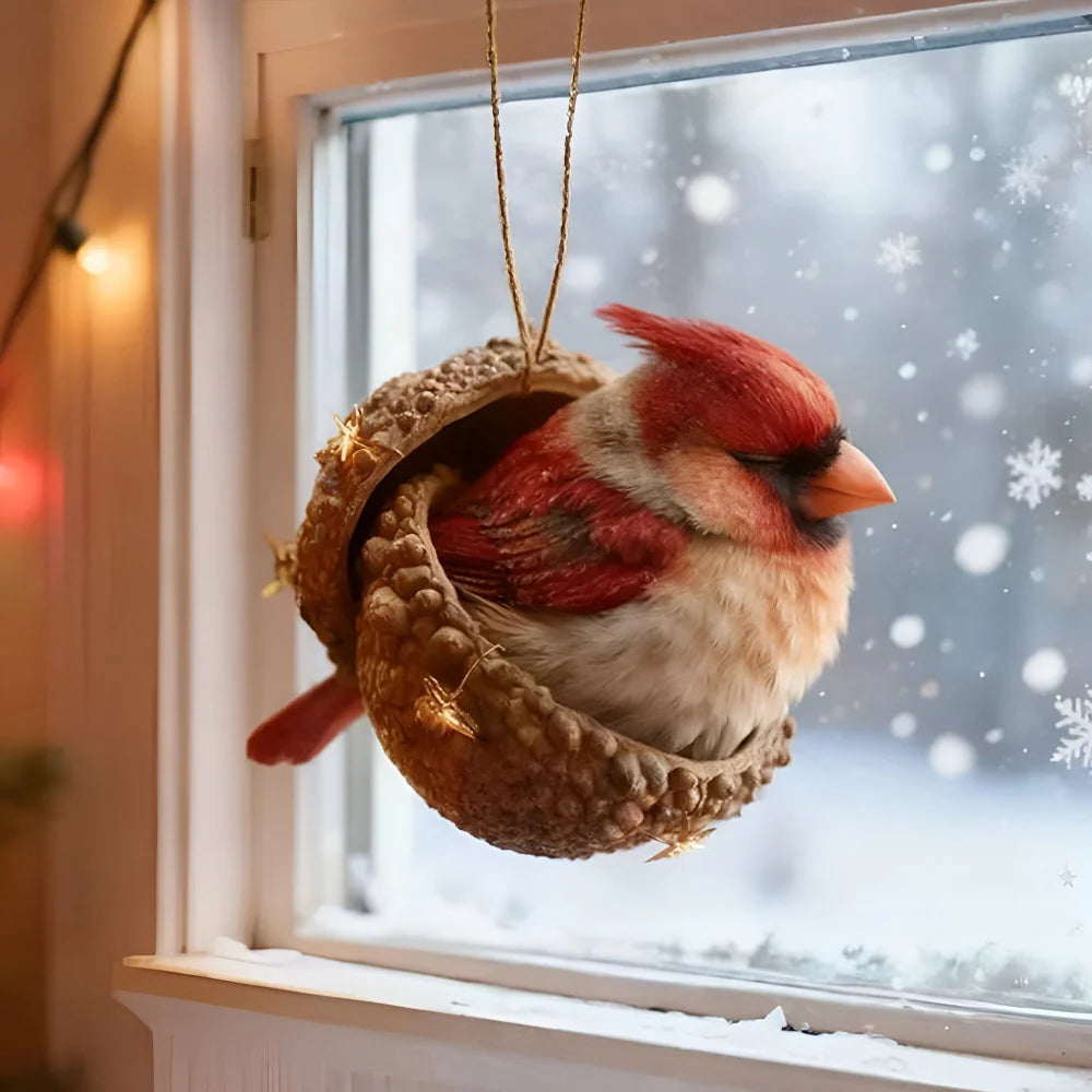 Adorno navideño de animal del bosque en forma de bellota, disponible en diseños de conejo, ardilla, erizo, cardenal 4