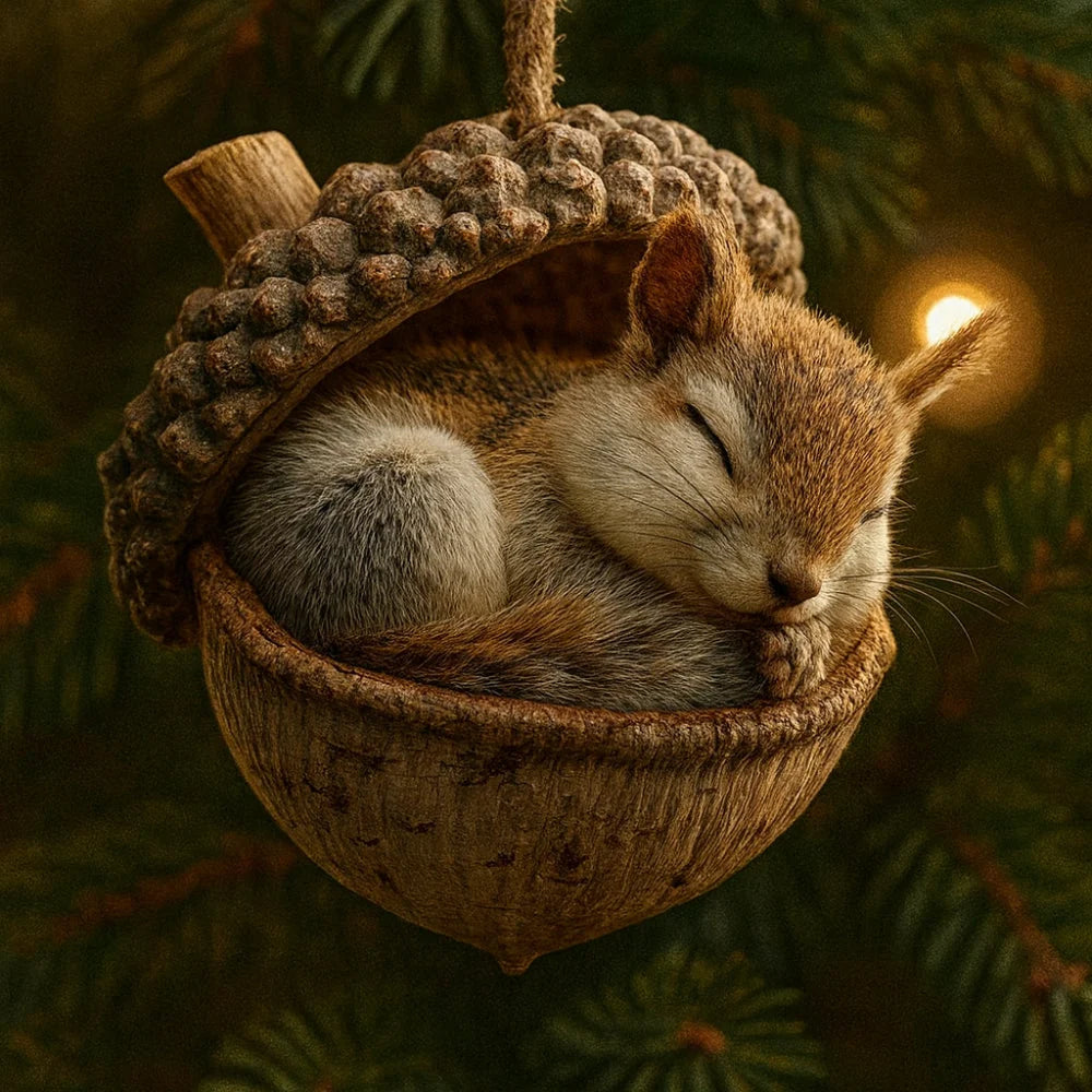 Adorno navideño de animal del bosque en forma de bellota, disponible en diseños de conejo, ardilla, erizo, cardenal 6