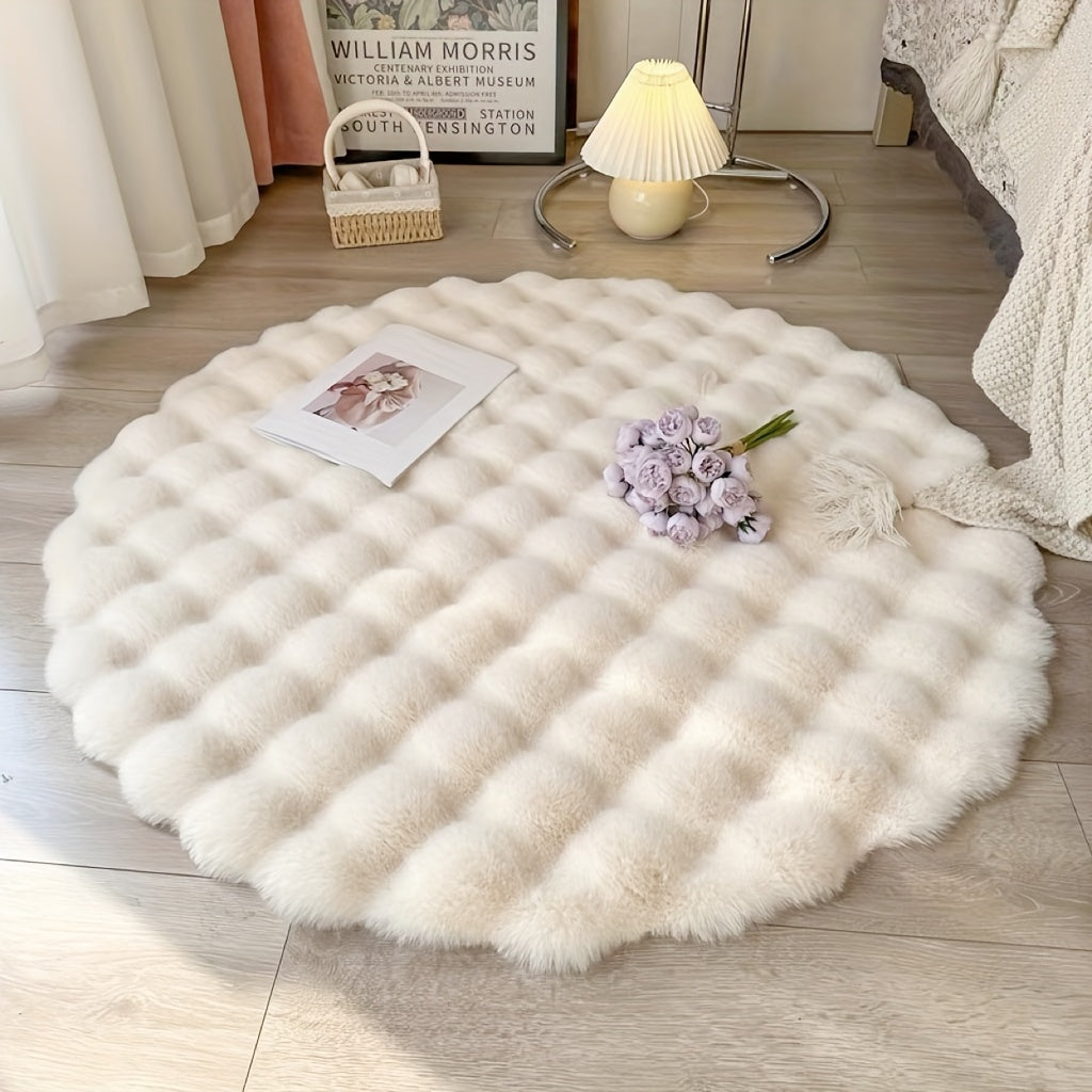 Alfombra redonda de vellón ultrasuave de 90 cm con diseño de burbujas, ideal para modernizar la sala de 1