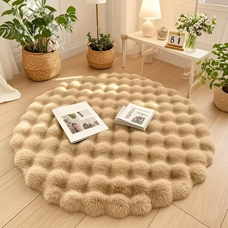 Alfombra redonda de vellón ultrasuave de 90 cm con diseño de burbujas, ideal para modernizar la sala de 3