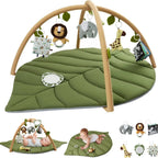 Alfombra de actividades para bebés con diseño de hoja acolchada y juguetes desmontables, ideal para estimulación sensorial y juego seguro. 4