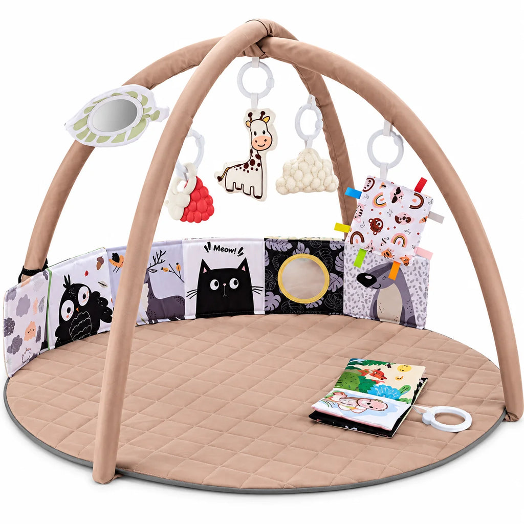 Alfombra de juegos bebé acolchada de 86cm con juguetes desmontables y actividades sensoriales, suave y segura para el desarrollo infantil 0